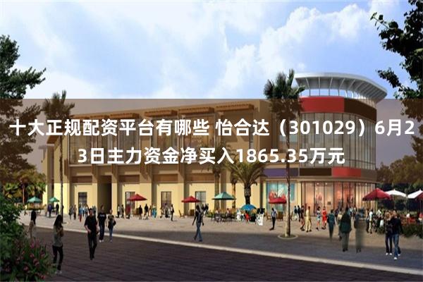 十大正规配资平台有哪些 怡合达（301029）6月23日主力资金净买入1865.35万元